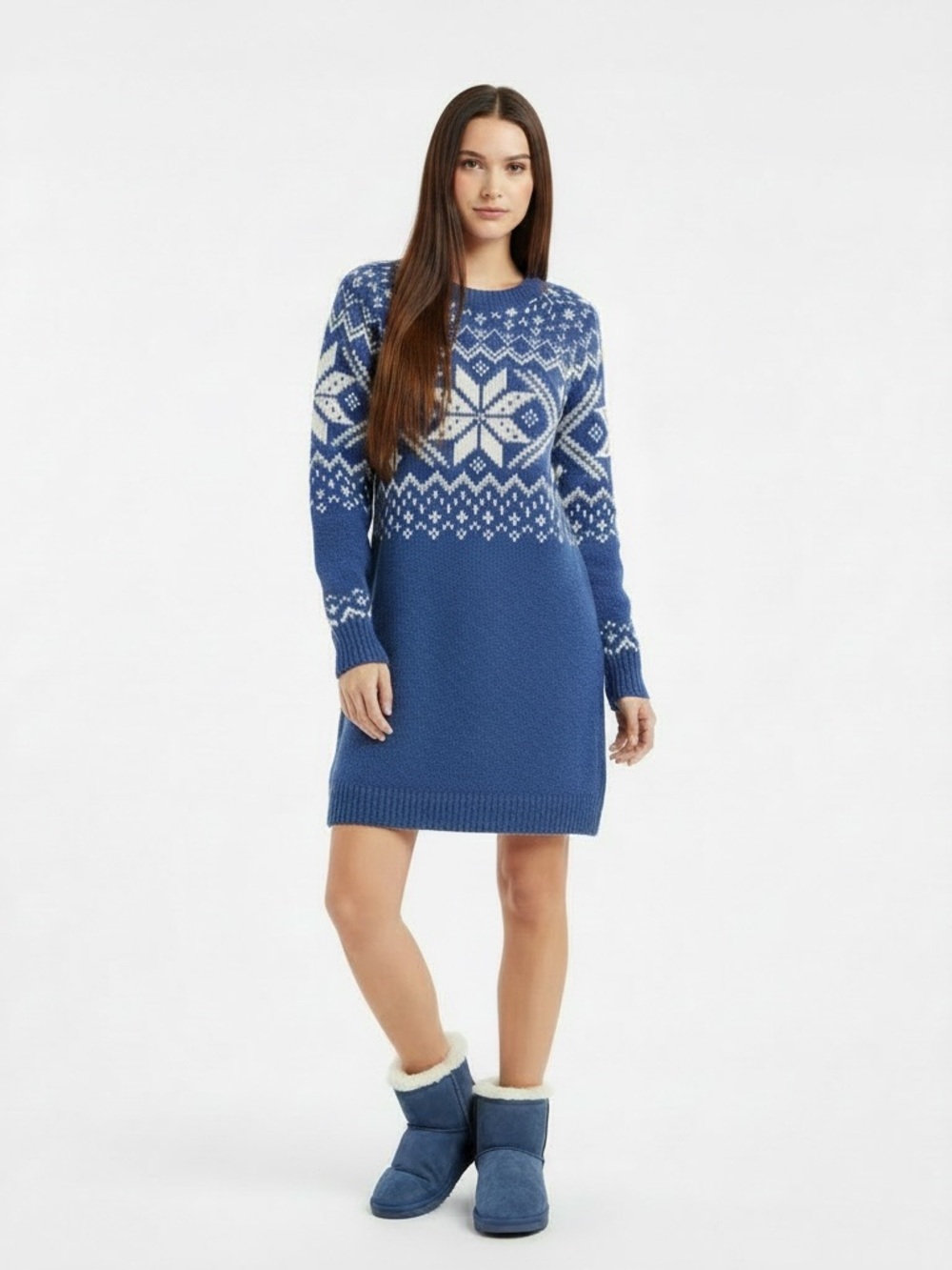 Abercrombie & Fitch | Snowflake printed knit crewneck mini sweater dress medium